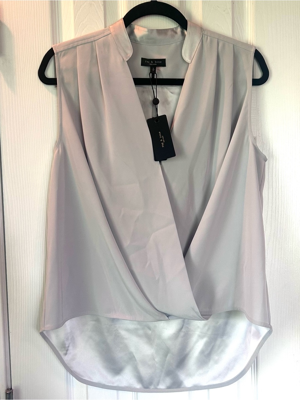 Rag & Bone Meredith Wrap Sleeveless Blouse Light Gray Silk Blend NWT Size S